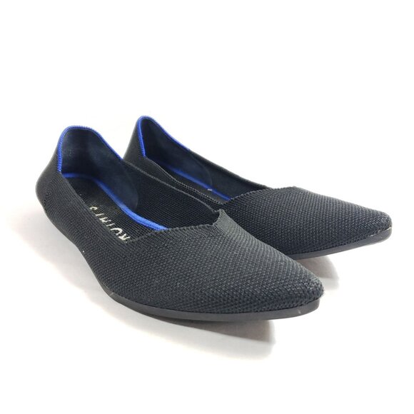 Rothys The Point Womens Size 7.5 Black Knit Pointed Toe Flats - Picture 1 of 9